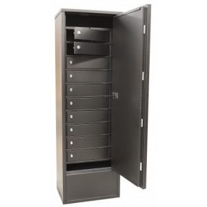 CAJA FUERTE G.III 10 COMPARTIMENTOS IND. CON LLAVE+CERRADURA EXTERNA LLAVE ELECTRÓNICA. AENOR